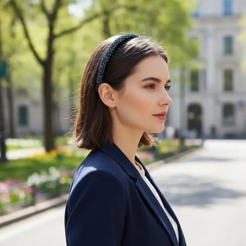 Rutschfeste Strass-Haarreifen für Frauen, gezahnte elastische Stirnbänder für Frauen, glänzende luxuriöse Haarreifen, Haaraccessoires. – Detail 9