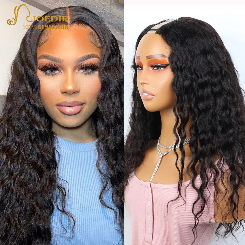 Cheap U Part Human Hair Wigs Loose Deep Wave Peruvian Hair Wigs Natural Black Jerry Curl Glueless V Part Wigs 180D Wholesale