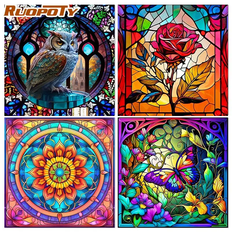 RUOPOTY Diamond Painting Abstract Flowers Diamond Embroidery Full Square Mosaic Cross Stitch Decor For Home