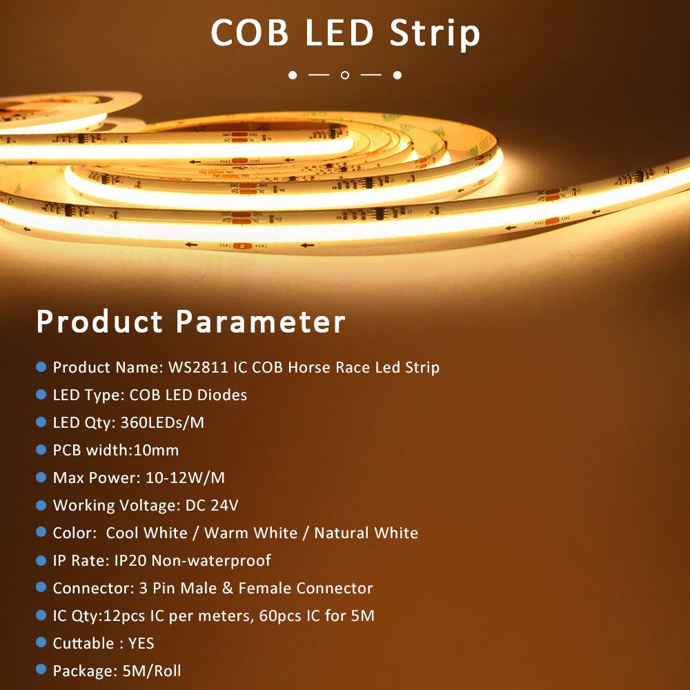 5M 10M 15M WS2811 COB Running Water Strip Light dla 24V 400W PIR Motion Sensor LED Stair Controller Stair Lighting Decor