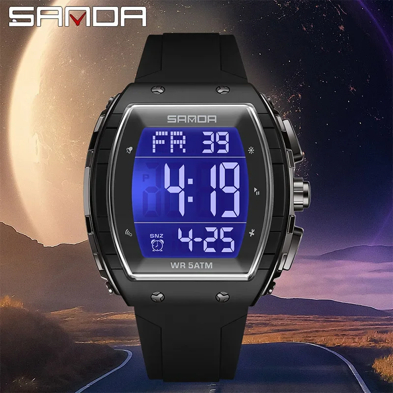 SANDA модные мужские часы водонепроницаемые спортивные электронные часы будильник светодиодный цифровой силиконовый ремешок часы со светодиодным циферблатом для мужчин