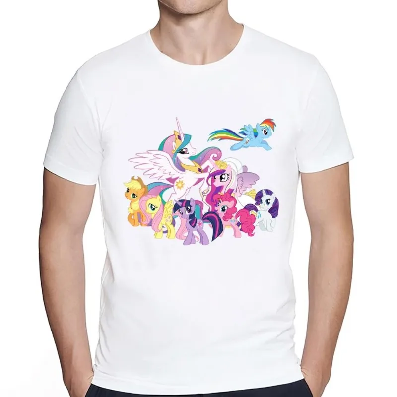 Cute M-My Cartoon P-Pony L-Little T Shirt Men Couple Combination Clothes Short Sleeve Collar Fashion Women Cotton