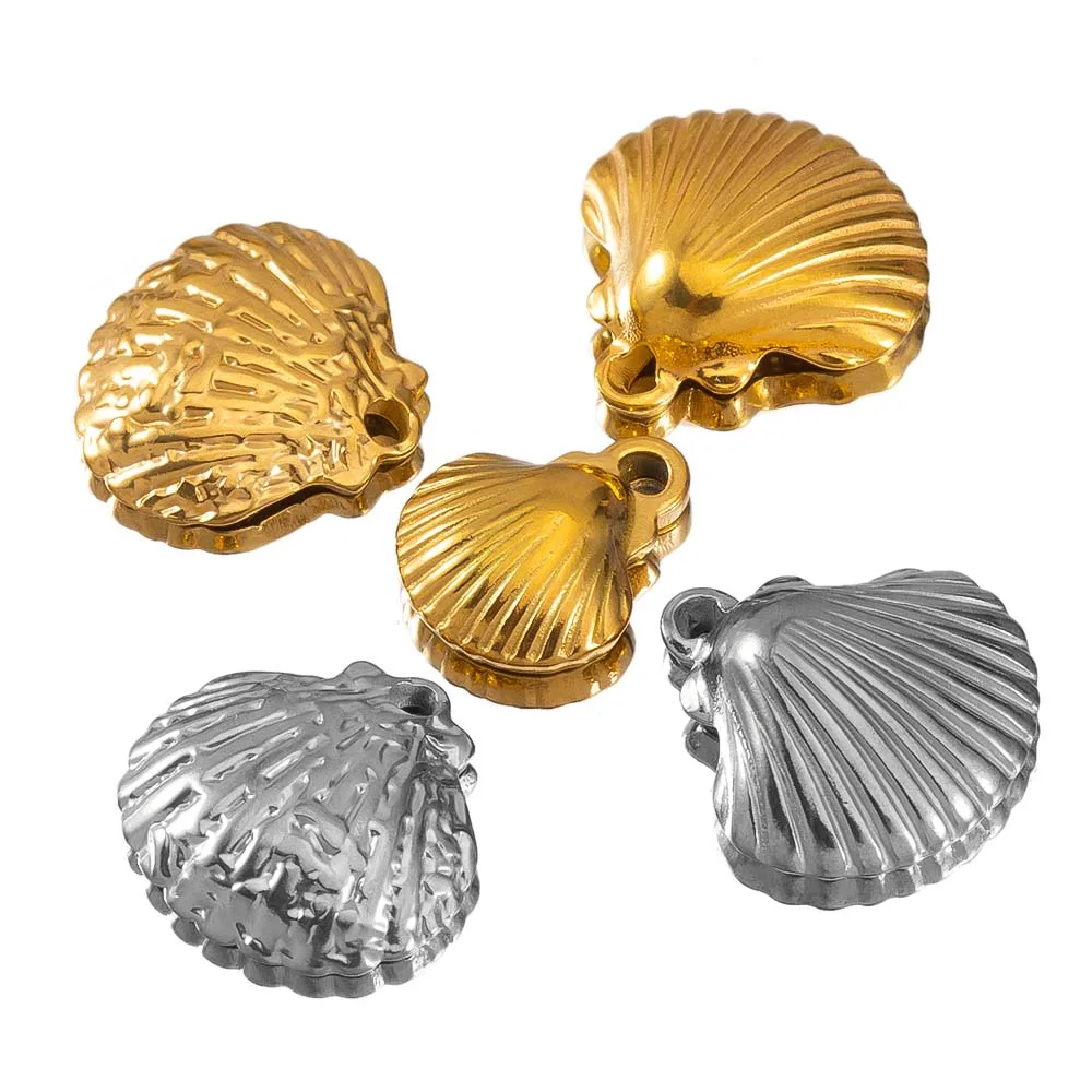 10pcs Striped Sea Shell Pendant Stainless Steel with Hole Bracelet Bohemia Earring Necklace Charm DIY Jewelry Making Wholesale