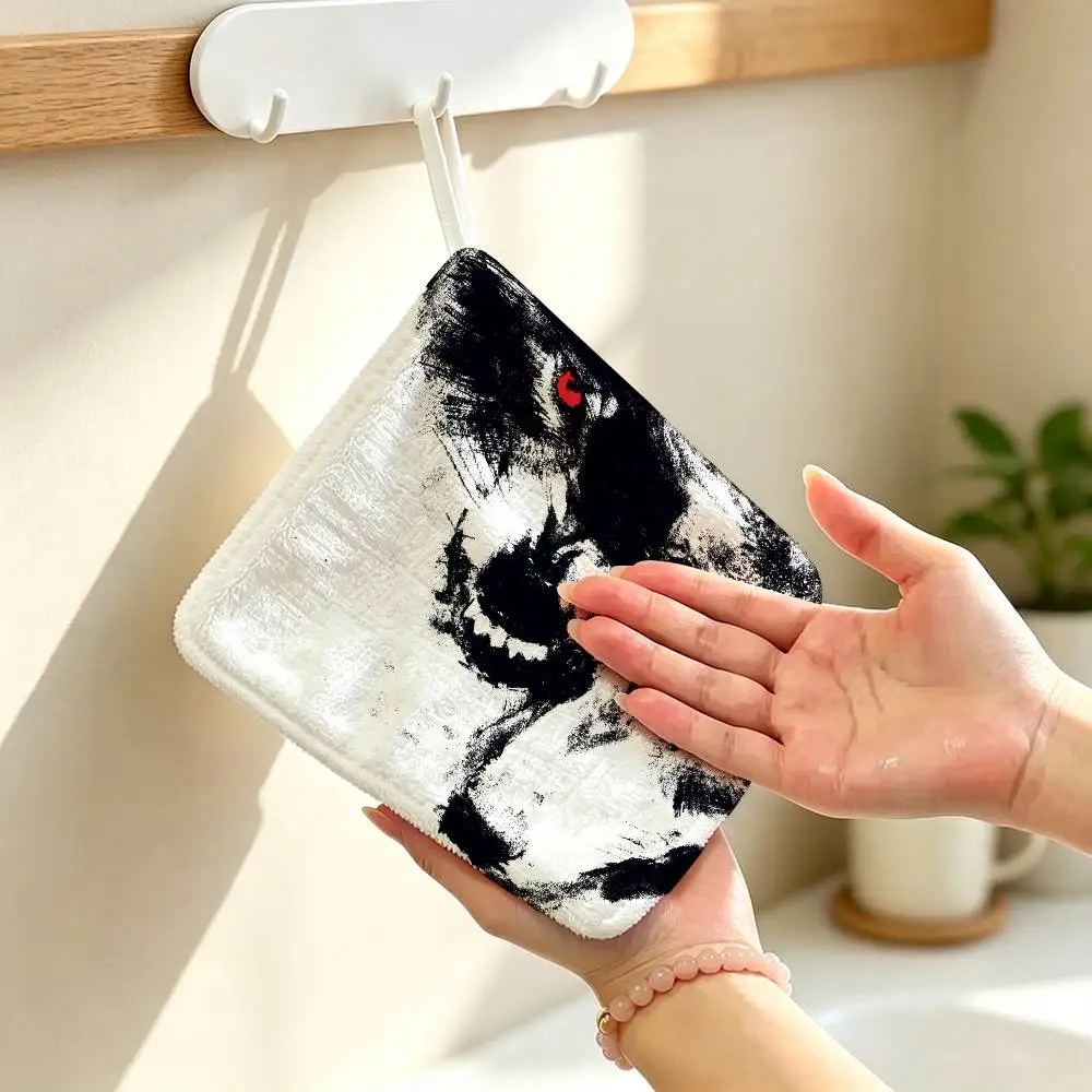 Dark wild wolfs Snarl-ing Polyester Cotton Hanging Kitchen Towel Skin Friendly Hand Wiping Towel For Hotel Cafe Household