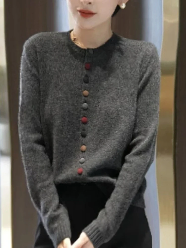 

Осенне-зимний вязаный длинный свитер Camere, пальто, мягкий, удобный, приятный для кожи, повседневный трикотаж на одной пуговице, топ