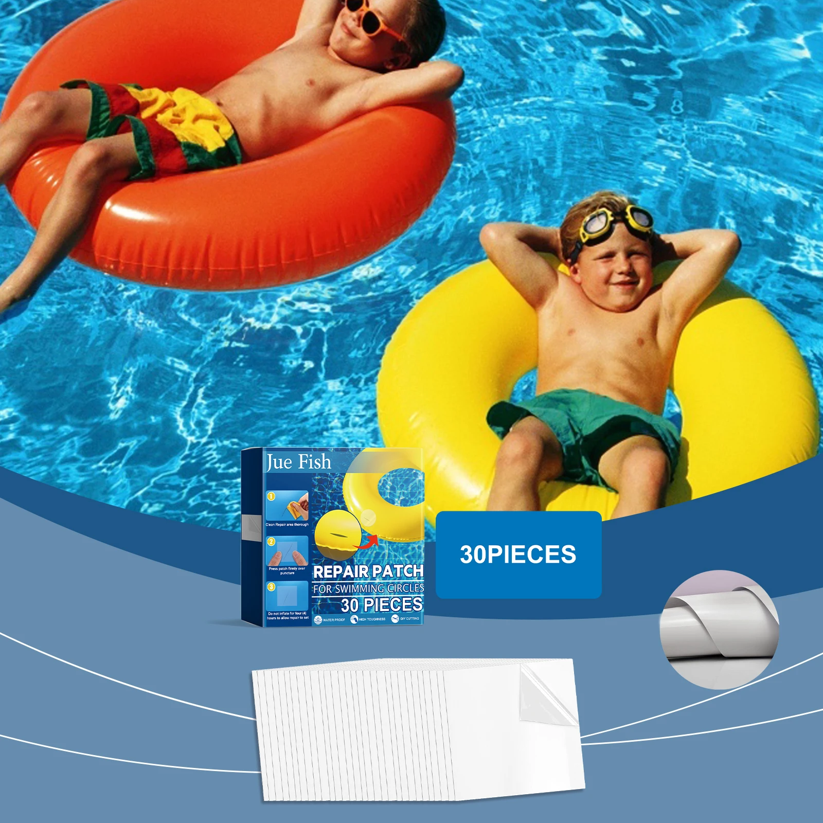 Kit de Reparación de Piscinas - Parches Transparentes Impermeables de Fuerte Adhesión para Anillos Inflables, Carpas y Embarcaciones, Reparación Rápida de Fugas