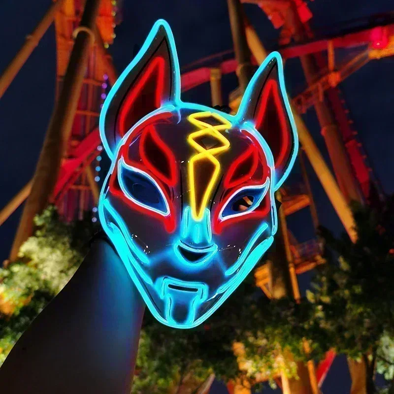 New Halloween Luminous Devil Killer Role Playing Mask 2024Japanese Cartoon Neon Warrior Luminous Mask LED Fox Mask