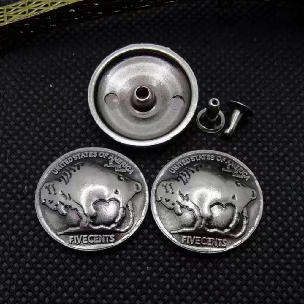 10Pcs Vintage Buffalo Nickel Head Concho Rivets Badges Studs for Belt Leathercraft Saddle Luggage Bag Purse Hardware Decor