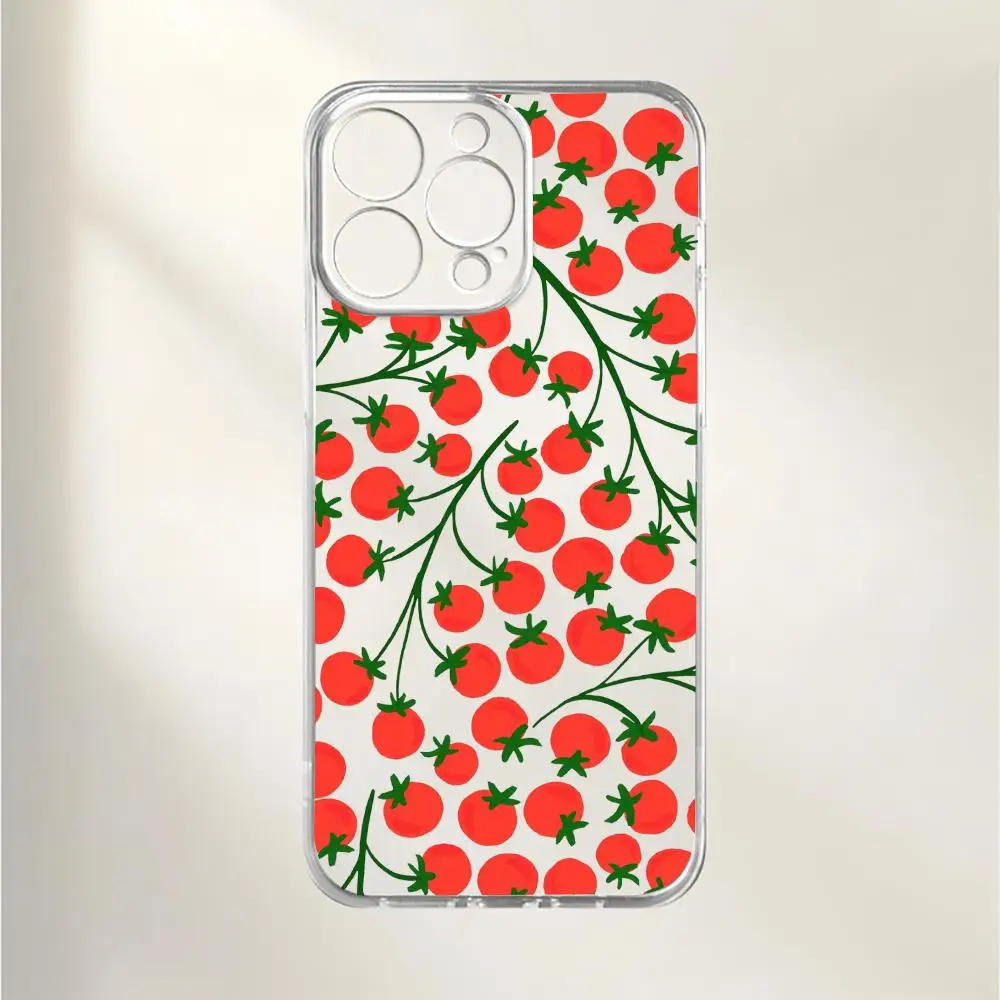 Casing ponsel motif tomat cocok untuk iPhone 17 16 15 14 13 12 11 Pro/Max/Plus transparan anti jatuh dan tahan benturan