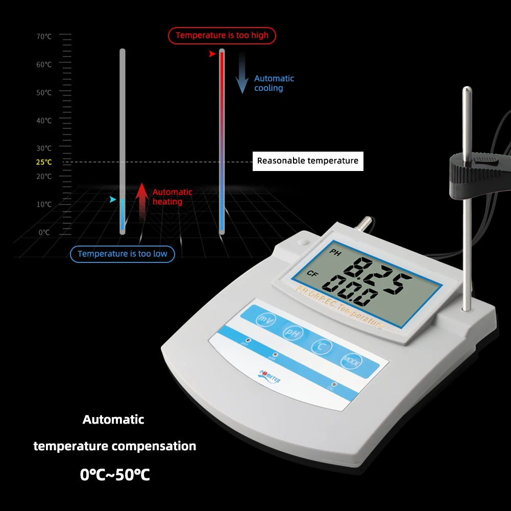 PHS-26C Bench Water Quality Monitor Digital PH ORP TDS EC CF Temperature Meter for Swimming Pool Aquarium Laboratory Probe Test