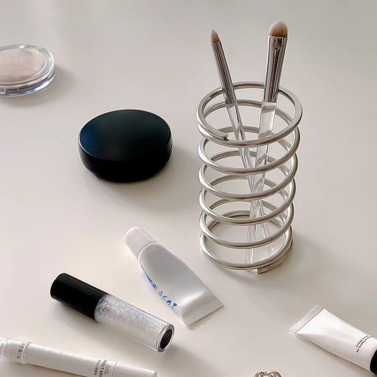 1pc Toothbrush Stainless Steel Holder, Bathroom Accessories Tool for Toothpaste Makeup Brush Storage Rack, Home Decoration