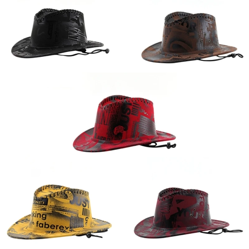 Unisex Adult Cowboy Hats with Adjustable Chin Rope Ethnic Cowgirl Hat Outdoor Driving Traveling Riding Cowboy Hats