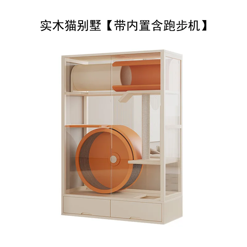 Solid wood luxury cat villa cat cage panoramic glass cat house household indoor electriclitter box cabinet