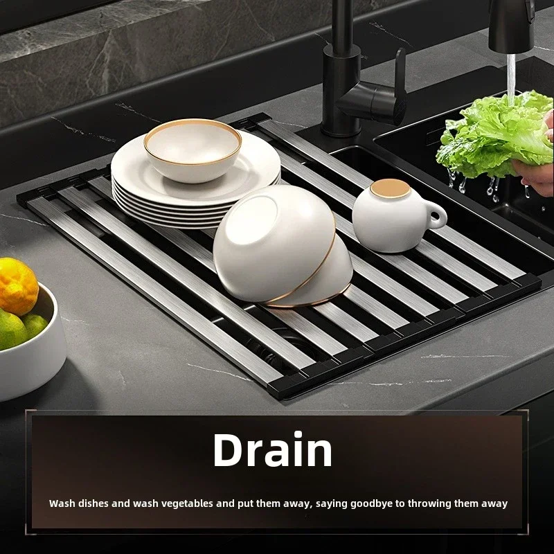 42X32 5 سنتيمتر حوض الفولاذ المقاوم للصدأ استنزاف الرف للطي تصغير تصميم طبق سلة تنظيمية للأطباق المطبخ تخزين الرف 304 الصلب #5