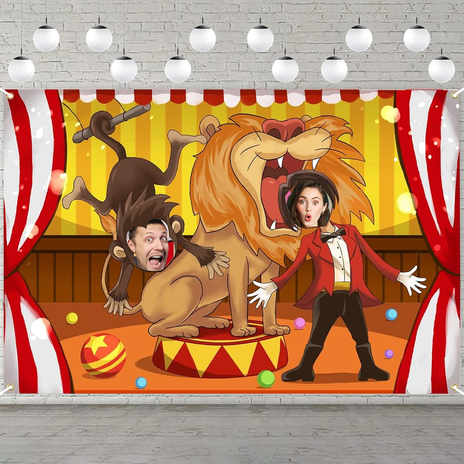 Zirkus-Karnevals-Hintergrund, Zirkusaffe Löwentänzer-Gesicht Foto-Requisiten, Zirkus-Fotografie-Hintergrund, Karneval-Zirkus-Geburtstag