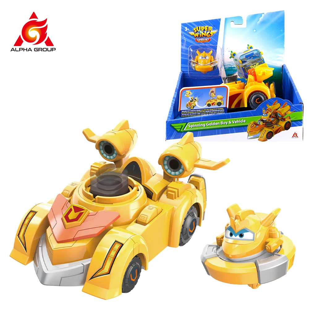 

Super Wings Spinning Golden Boy & Vehicle 2 Modes: Spinning or Vehicle Mode Battle Pop Transform Action Figures Kids Toy Gift