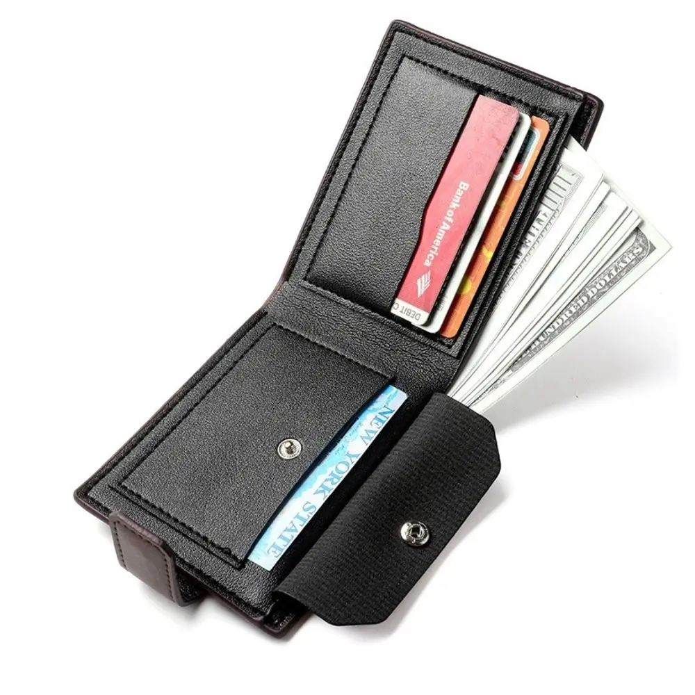 Casual with Multiple Card Slots Short Wallet PU Leather Slim Coin Pouch Button Closure Money Clip Men