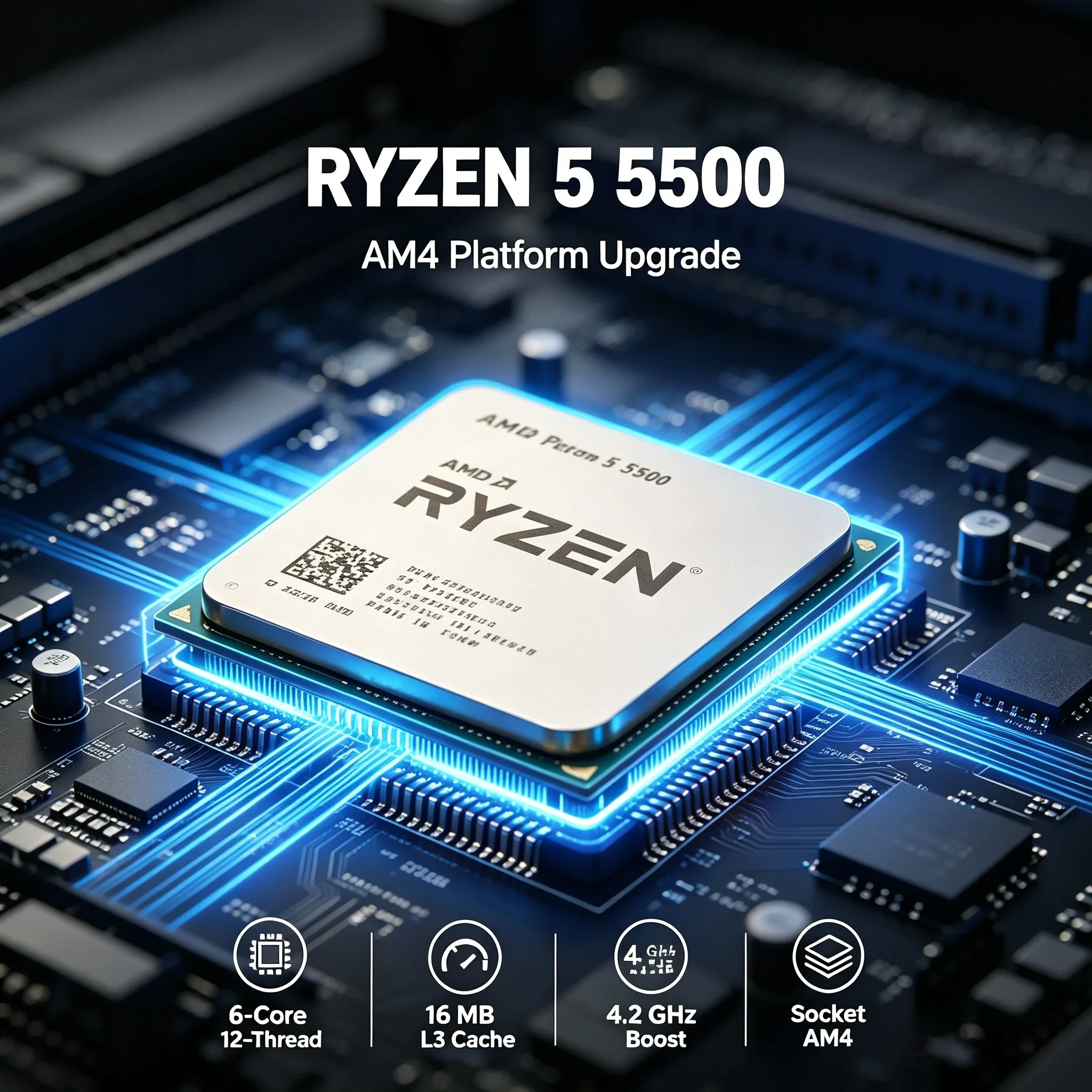 Desktop Game Assembly Processor AMD Ryzen 5 5500 6 Core 12 Thread 3.6GHz Base Speed 16MB L3 Cache AM4 Interface CPU Without Cool
