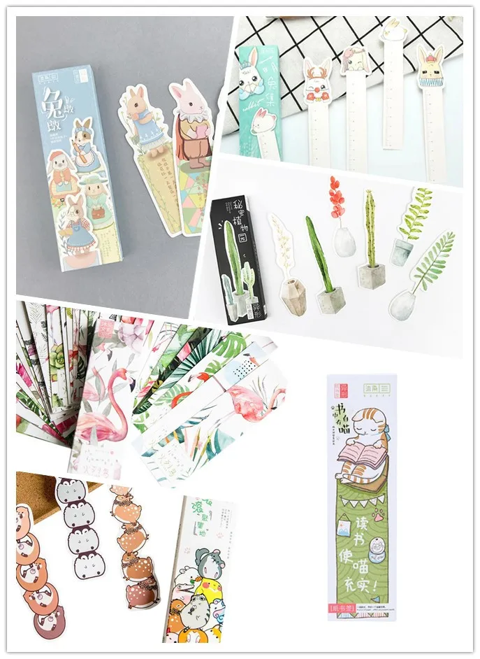 30Pcs Cute Cat Plant Cartoon Bookmarks Gift Stationery school supplies book marks for books diy kawaii stationery animal