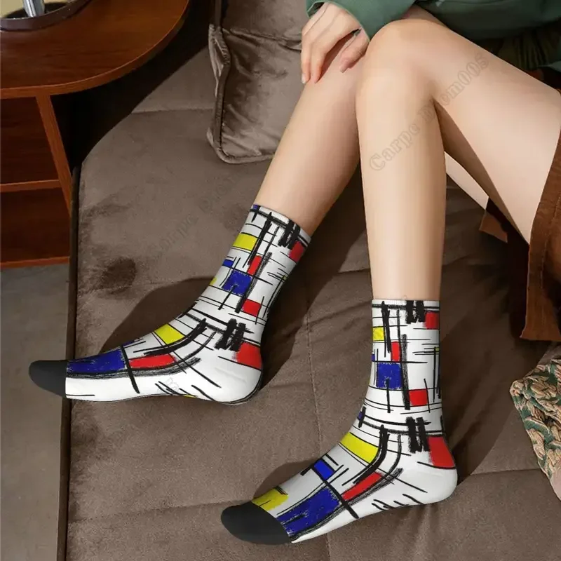 Nuevos hombres masculinos Casual Mondrian minimalista el estilo arte moderno calcetín gráfico calcetines de mujer Primavera Verano Otoño Invierno