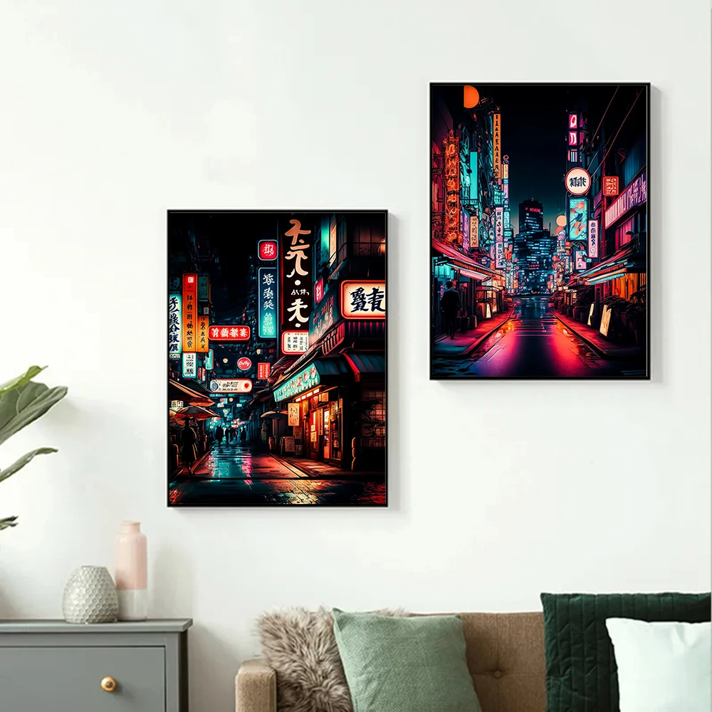 

Pop Neon Vaporwave Japan Tokyo City Night Street Scenery Posters Abstract Wall Art Canvas Painting Print Room Home Decor Cuadros