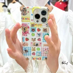Clmj Cute Hamster Animal Strawberry Phone Case for iPhone 16 15 14 13 12 11 Pro Max XS XR XSMax 6 7 8 Plus Glossy HD Cover Y2K