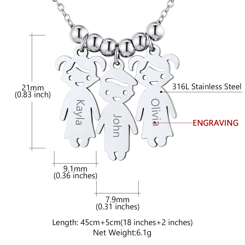 U7 Stainless Steel Custom 3-5 Family Names Necklace for Woman Children Image Charm Pendant Personalized Engraving Jewelry