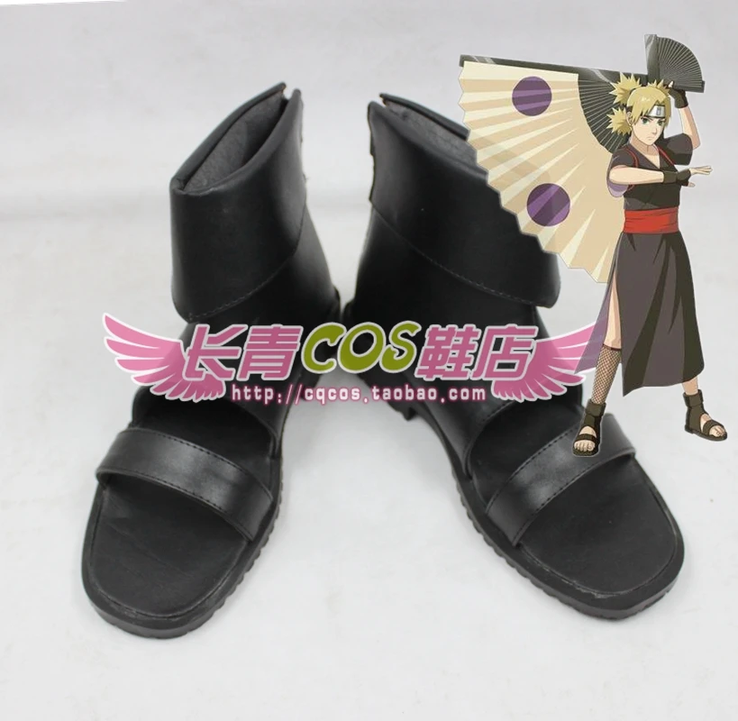 

Anime Character Nara Temari Cosplay Shoes Black Handmade Sandals Faux Leather Boots