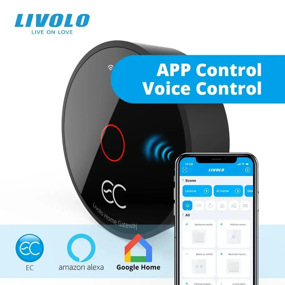 LIVOLO EC Smart Gateway Wired Wireless Smart Hub APP Google Home Alexa Alice Connection Bridge Movable Width Range