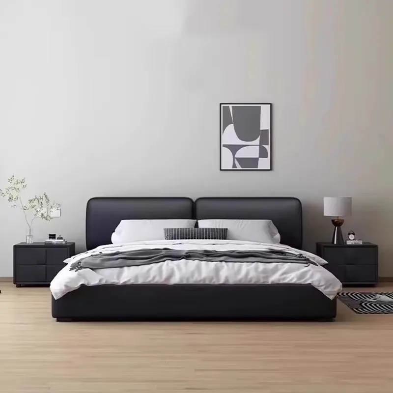High End Nordic Black Bed Double Simple Soft Light Luxury Bed Queen Modern Design Sleeping Cama Matrimonio Home Furniture