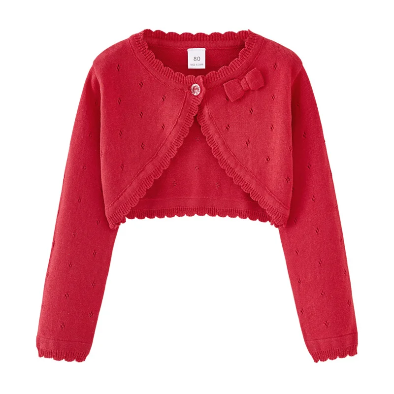 Girls Spring Bow Cardigan Children Cotton Knitted Sweaters Kids Solid Colour Jackets Princess Summer Air-conditioning Shirt
