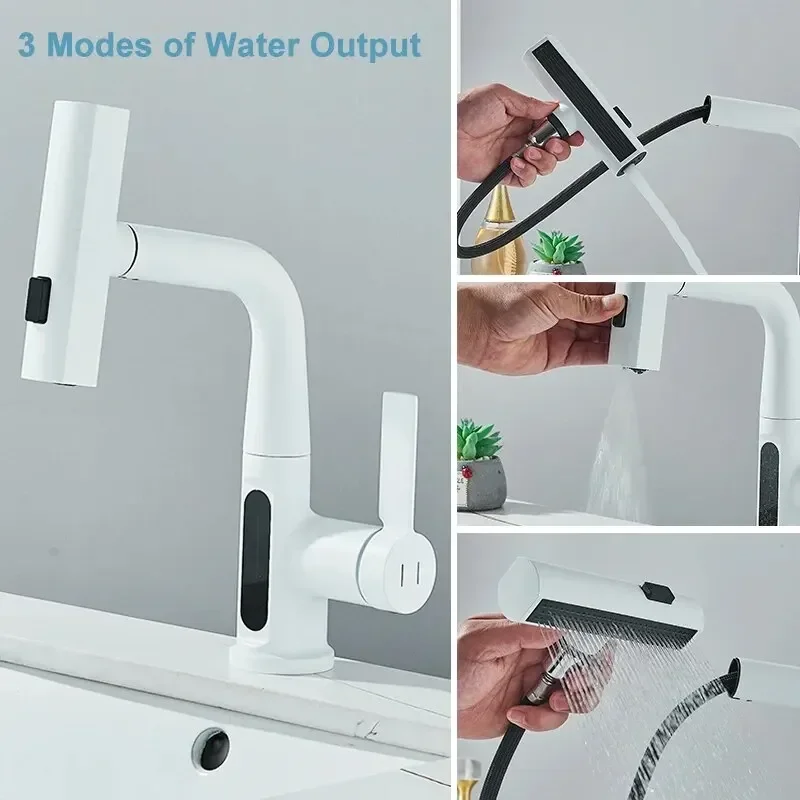 Bathroom Intelligent Digital Display Faucet Pull Basin Faucet Bathroom Bathroom Washbasin Faucet Shower Head