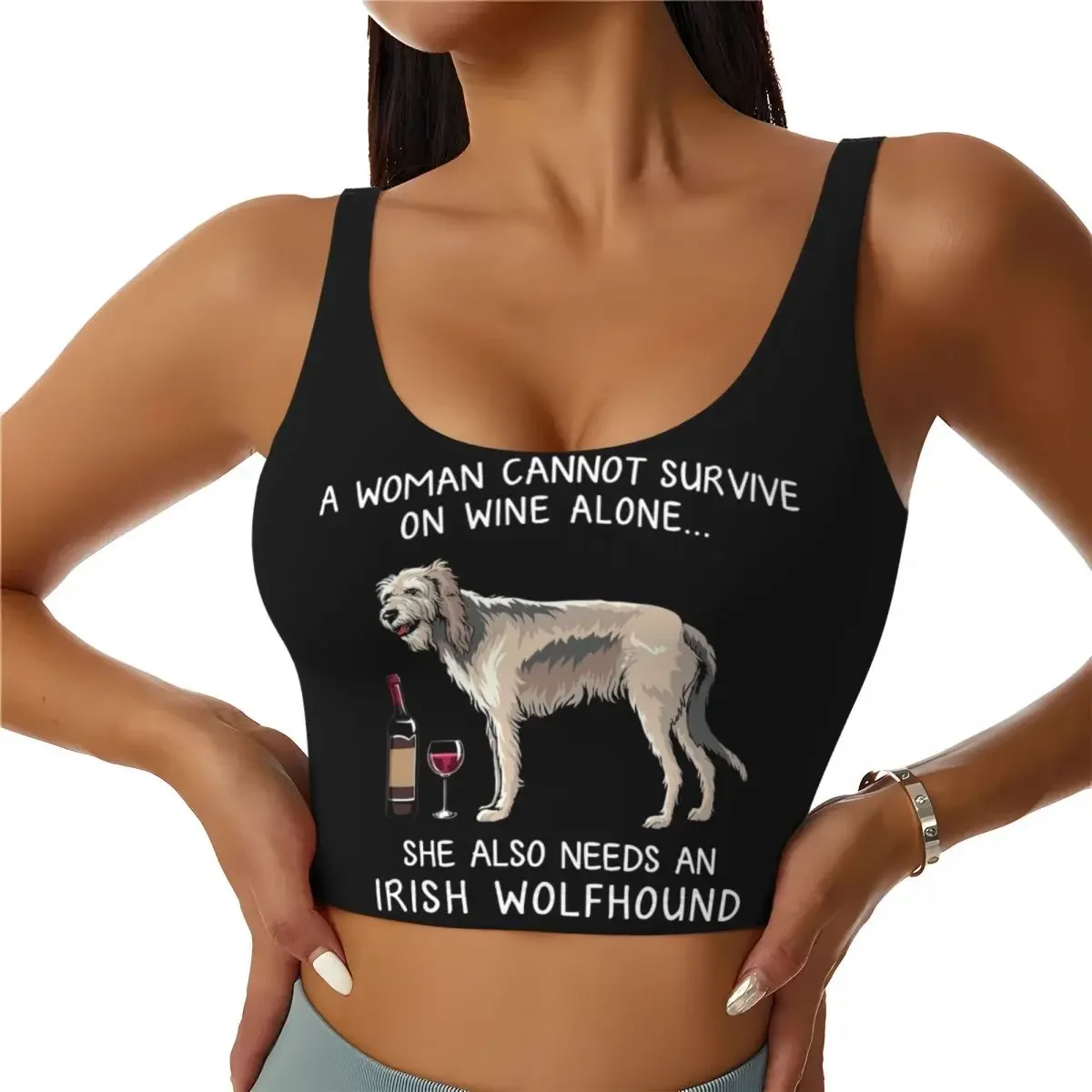 Custom Irish Wolfhound And Wine Funny Dog Women Sports Bras High Impact Vest Gym Workout Yoga Crop Tank Top