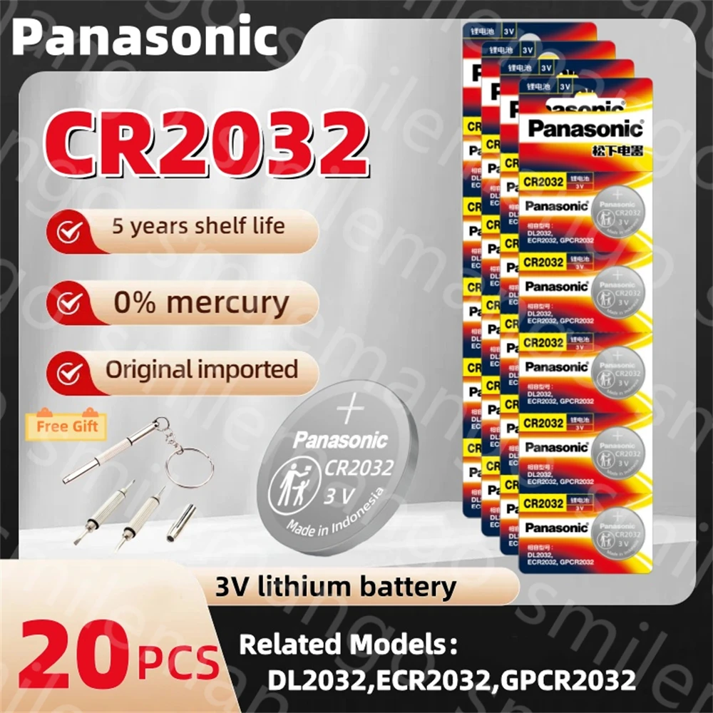 20PCS Original PANASONIC CR2032 CR 2032 3V Lithium Battery For Watch Calculator Clock Remote Control Toys Button Coins Cell