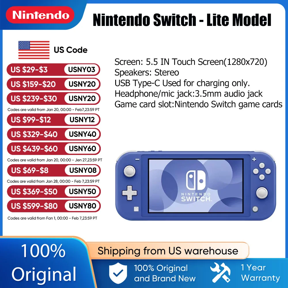 Nintendo Switch Lite Game Console 5.5 inch LCD Touch Screen 32GB Internal Storage Bluetooth 4.1 Built-in Plus Control Pad