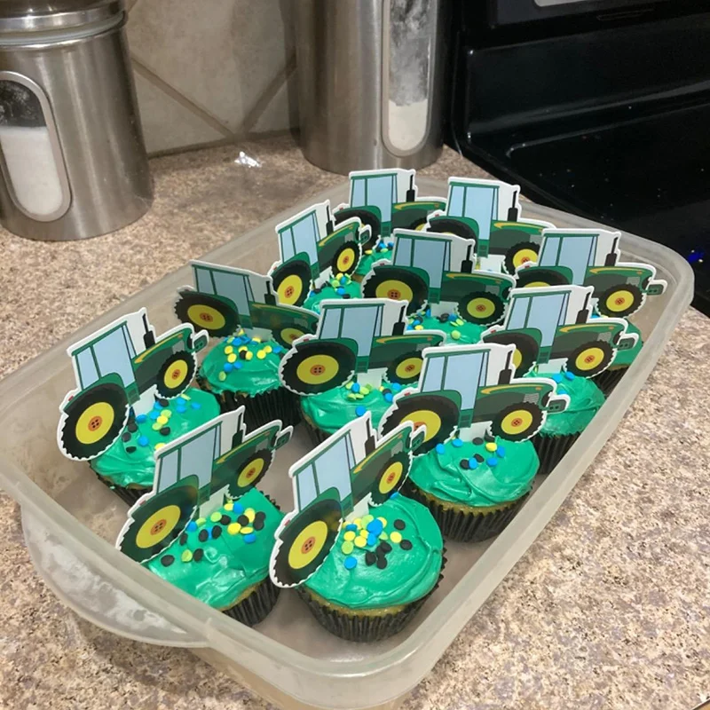 Tractor Cake Topper Green Farm Vehicle Cars Happy Birthday Cake Topper Kids Farm Tractor Themed Party Tractor Cake Decortions