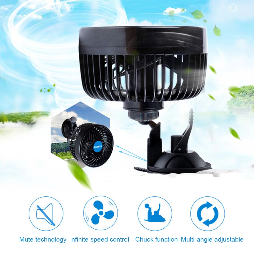12/24V Auto Ventilation Fan Adjustable Electric Car Cooler Sucker Air Circulator Fan Mini Car Fan Cooler for Auto Truck Off-Road