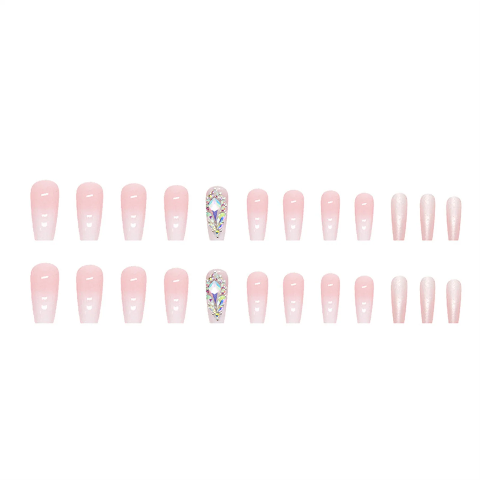 Full Cover Ballet False Nails Sparkling Resin Gradient Press on Nails with Nail Glue for DIY At-Home Manicure Kit