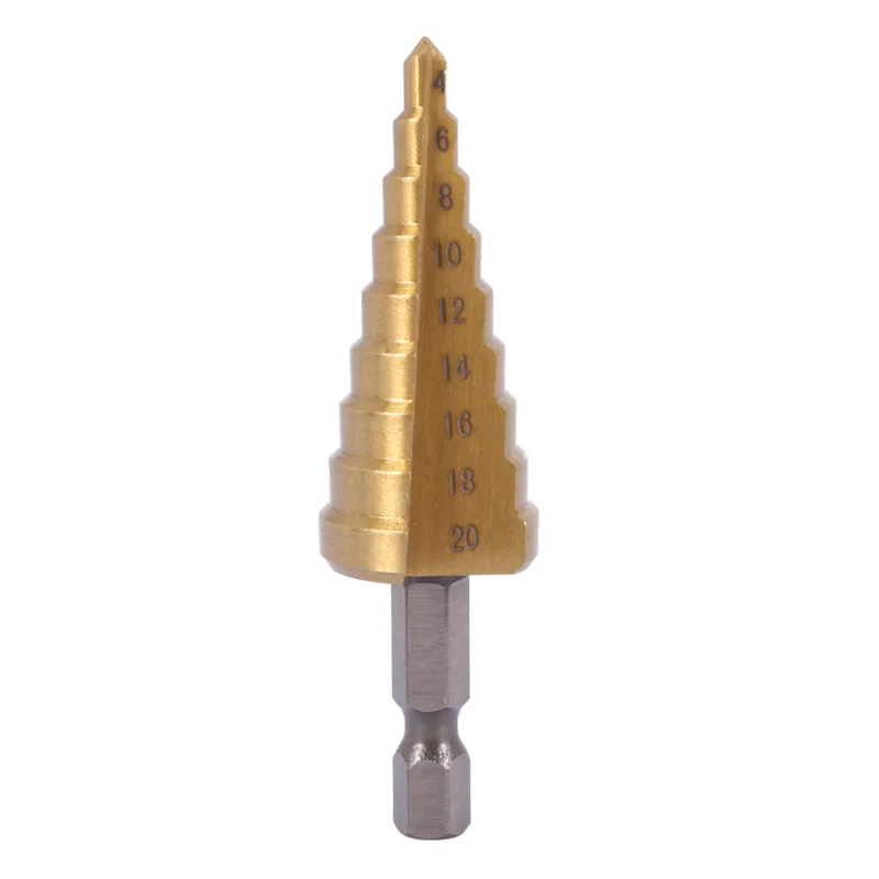 

ABAH-15 Pcs HSS Titanium Step Drill Bit Set & 5 Pcs Automatic Center Punch