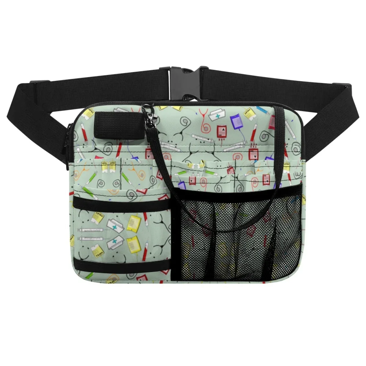 Women Waist Bag Cartoon Nurse Print Casual Multi Pocket Adjustable Shoulder Strap Belt Bag Fanny Packs for Stethoscopes Care