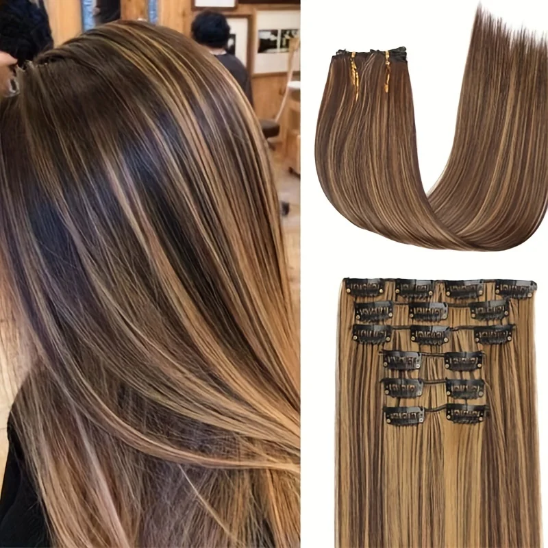 

16pcs Clip In Long Straight Hair Extensions Synthetic Fiber Straight Hairpiece For Women Girls Hair Clips Hair Accessories Hair