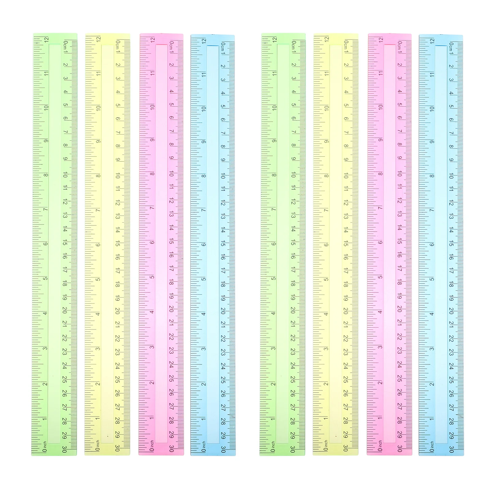 16Pcs Colorful Transparent Plastic Straight Rulers 12 Inch Measurement Tools for School Students Drawing