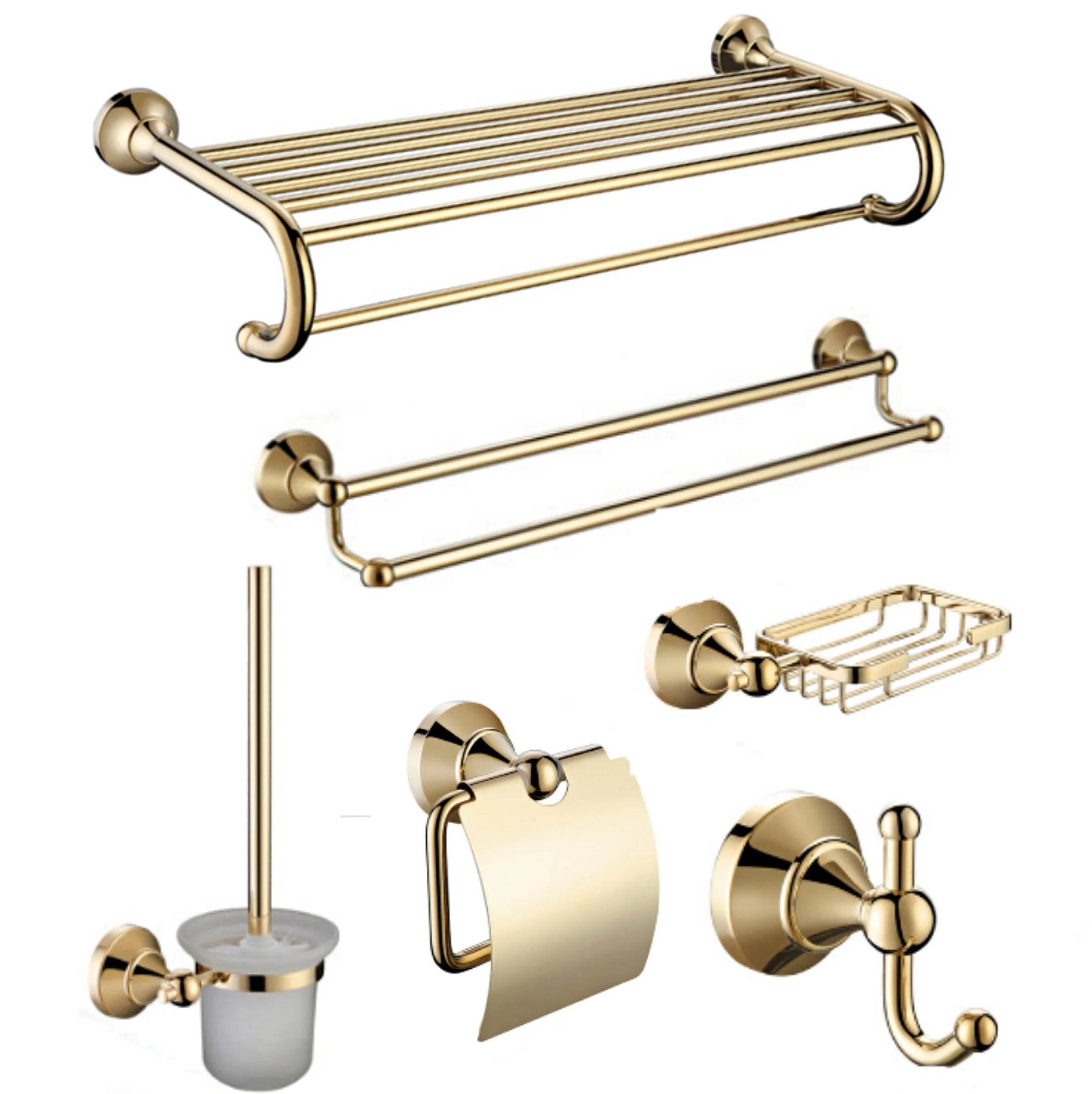 Home Accessories Solid Brass Bathroom Accessories Set Golden Towel Rack Holder Toilet Brushed Hardware Set