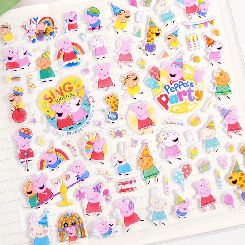 Peppa Pig Cute Cartoon DIY Stereoscopic 3d Bubble Stickers Hand Ledger Decorative Stickers for Children's Favorite Gifts