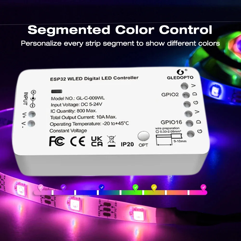 

GLEDOPTO ESP32 WLED LED Controller DIY Over 100 Dynamic Lighting Mode DC 5-24V IC Quantity 800 Max