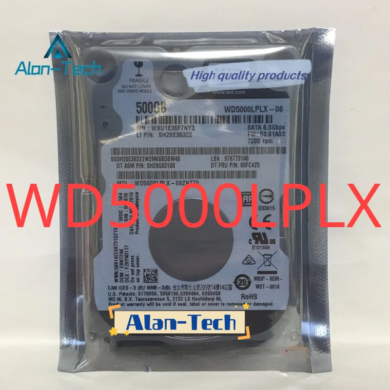 Для западного цифрового ноутбука WD5000LPLX 500G, жесткий диск 7200 об/мин 32 м, вертикальный Механический черный диск 7 мм