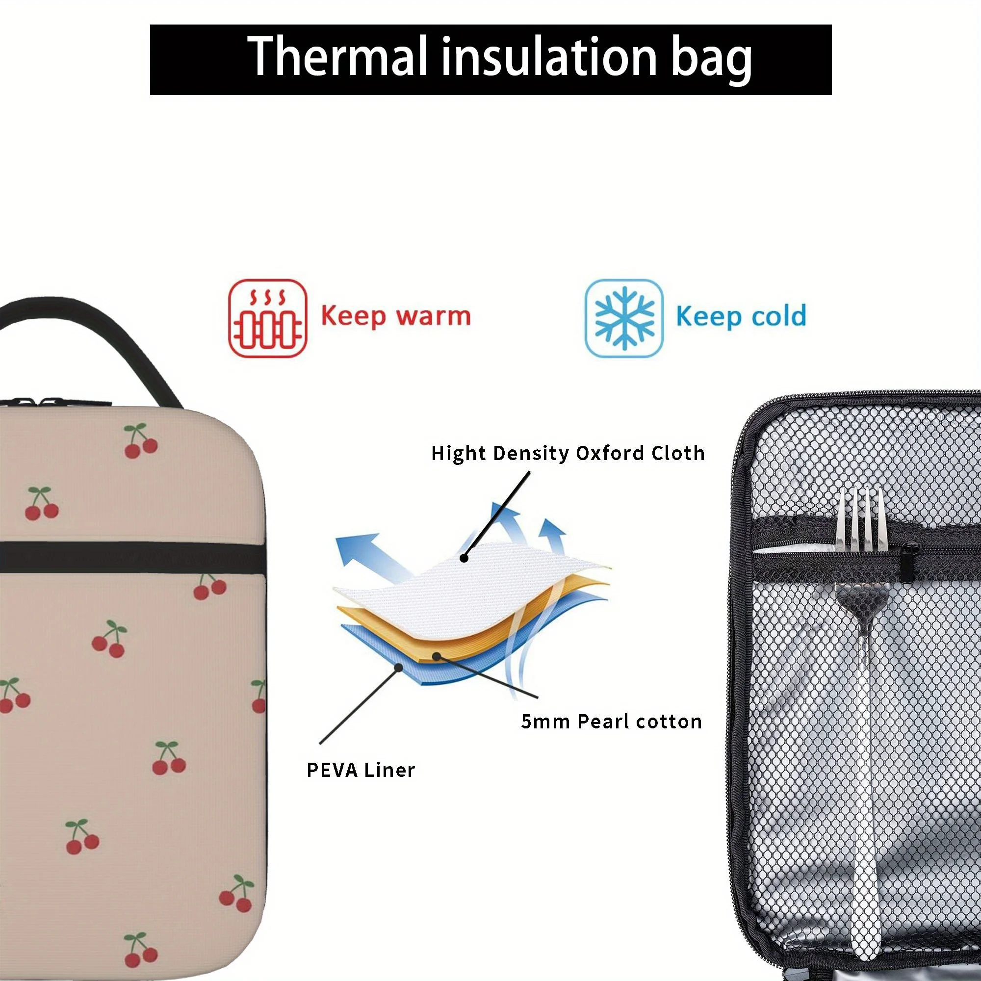 Cherries Scattered on Beige Background Printed Thermal Bag, Insulation Bag Insulated Bag Suitable for Home, Restaurant, Office