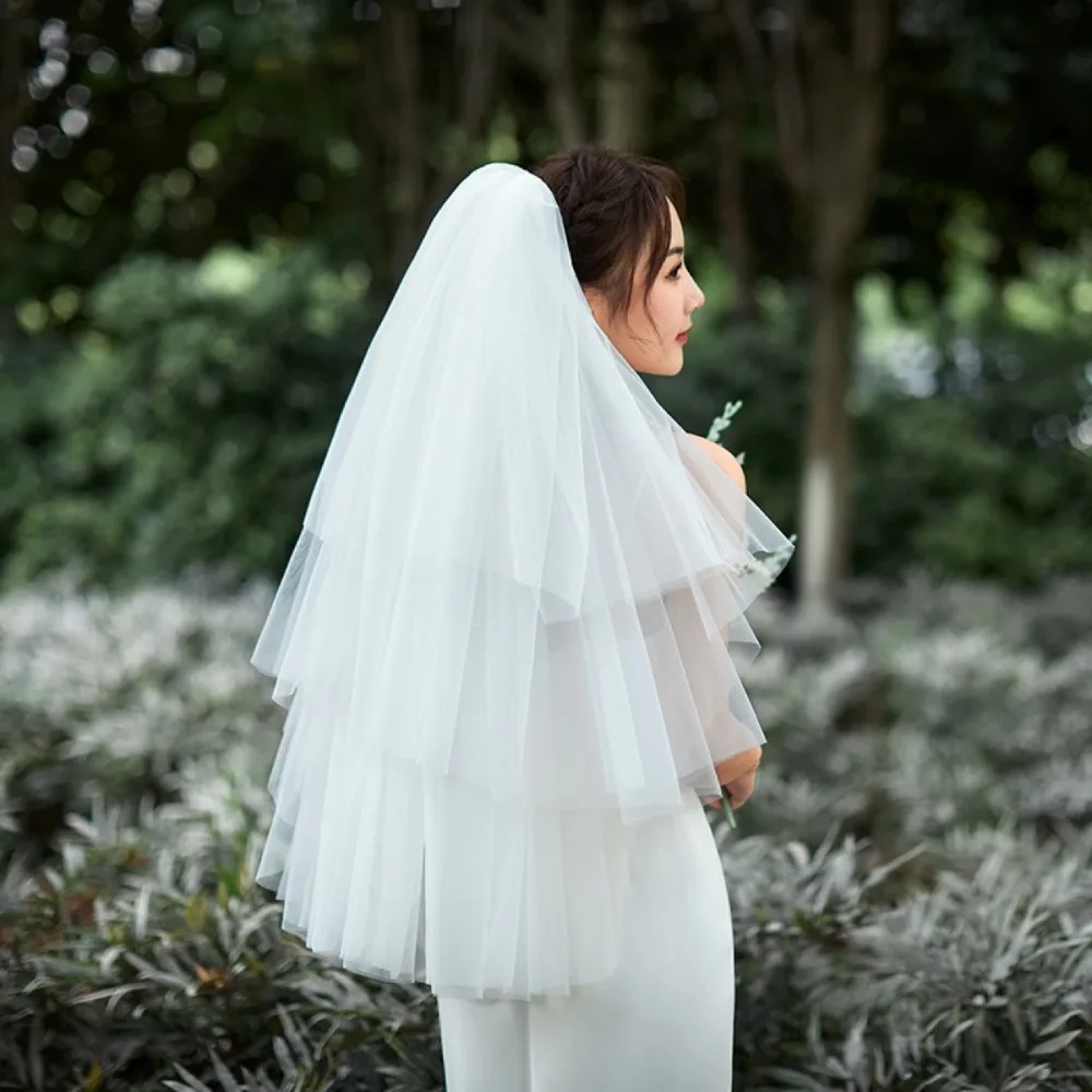

White Wedding Veil Marriage Shoulder Bridal Veils Accessories Bridal Veil Simple Beaded Bride To Be