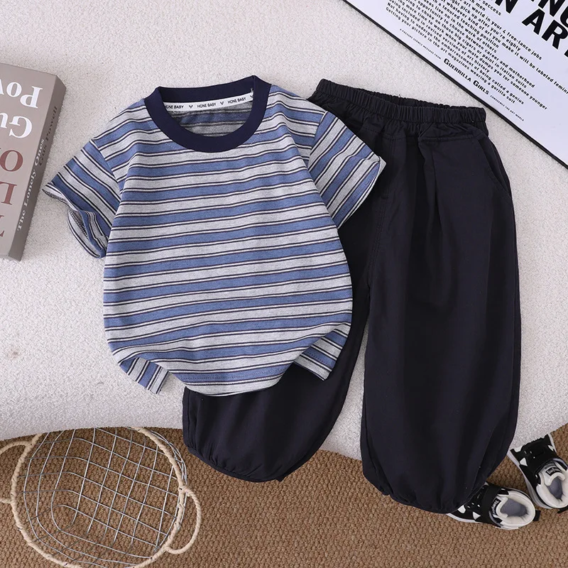 New Summer Baby Boys Clothes Suit Children T-Shirt Shorts 2Pcs/Set Toddler Girls Clothing Infant Striped Costume Kids Tracksuits