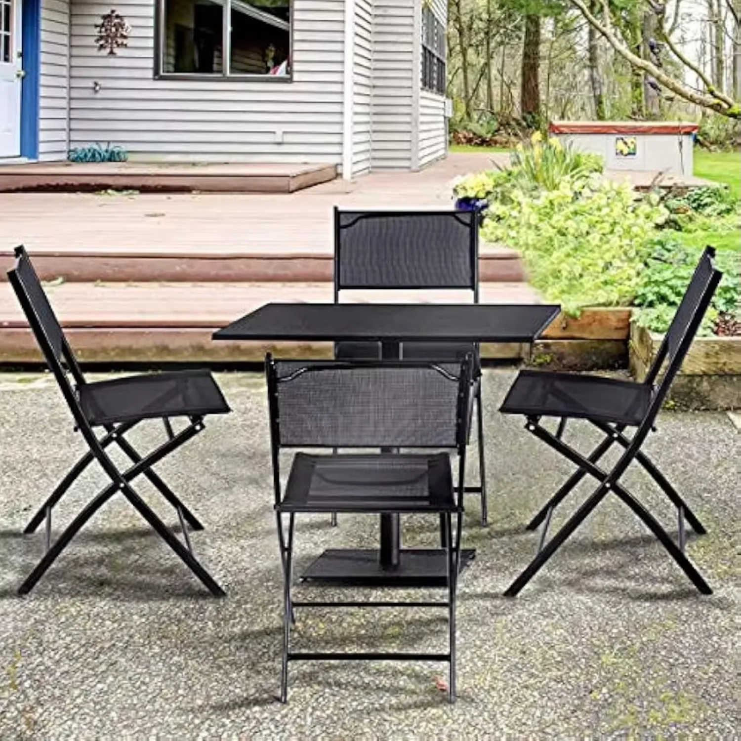 4 PCS Folding Patio Chairs, Portable Camping Chair Set, Rust-Proof Steel Frame & Space Saving,Outdoor Patio Furniture for Garden